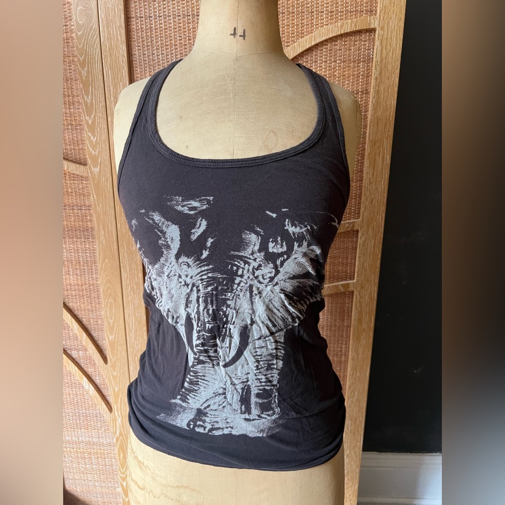 Vintage Elephant Print Black racerback Tank Top